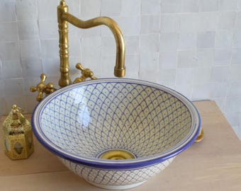Blue Ceramic Sink for Bathroom 100% Handmade,Best Deals Etsy,Vessel Sink,Custom Sink Vanity,Pottery Handmade Sinks for Bathroom Decoration.