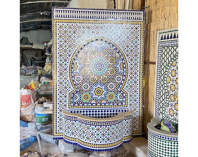 Fancy Mosaic Fountain for Outdoor Patio,Mid-Age Wall Water Fountain Memento,Garden Fountain,Moroccan Handmade Zellige,Custom Gifts