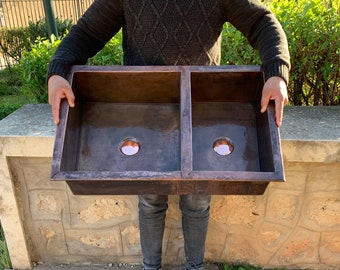 Cooper Handmade Sink for Kitchen, Undermount Kitchen Vessel, Handmade Moroccan Copper Vasque, Beautiful Wash Basins, Double vessel Sink,
