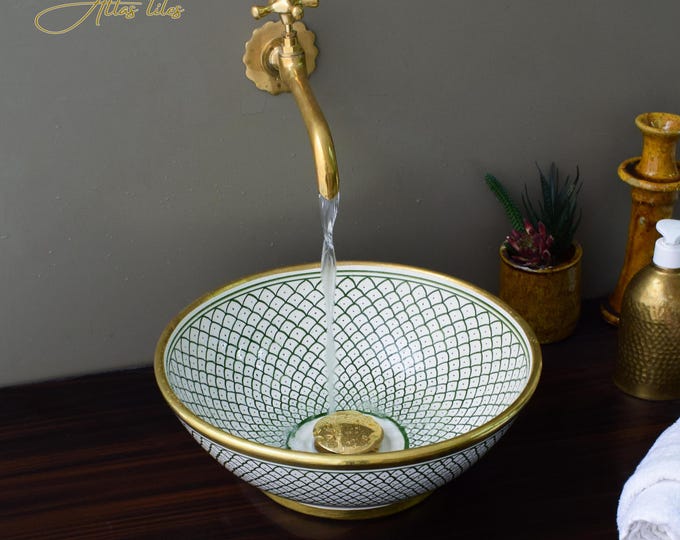Ceramic Sink 14 Karat Gold for Bathroom 100% Handmade,Vessel Sink,Custom Sink Vanity,Pottery Handmade Sinks for Bathroom Decoration.