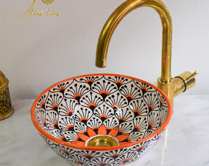 Ceramic Bathroom Vessel,Pottery Sink,Customizable Sink,Handmade Basin,Middle Age Design,Bathroom Decor,Moroccan Pottery,Artistic Washbasin