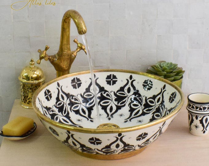Ceramic Sink Basin Brass Edge For Bathroom 100% Handmade,Vessel Sink,Custom Sink Vanity,Pottery Handmade Sinks for Bathroom Decoration.