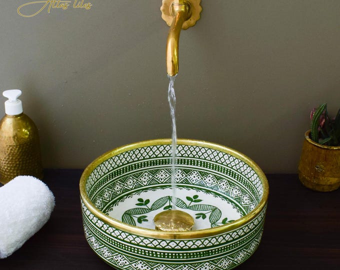 Ceramic Sink 14 Karat Gold for Bathroom 100% Handmade,Vessel Sink,Custom Sink Vanity,Pottery Handmade Sinks for Bathroom Decoration.