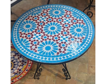 Black Mosaic Table for Outdoor Patio 100% Handmade,Round Mosaic Table,Ceramic Table,Customizable Table,Handcrafted Dinner and Coffee Table