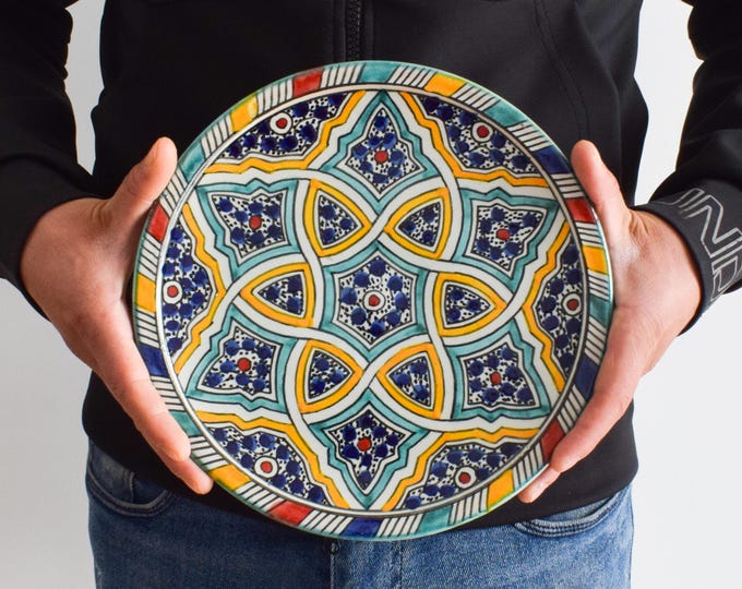 30cm Handcrafted Pottery Plate, Handmade Ceramic , Moroccan Plates, Dinning Plates, Serving Plates, Kitchen Decor, Kitchen Material, Gift