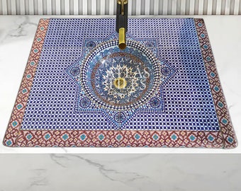 Moroccan Pottery Top Table Bathroom Vessel,Pottery Sink,Customizable,Handmade Basin Top,Middle Age Design,Bathroom Decor,Artistic Washbasin