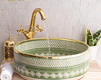 Ceramic Sink Basin Brass Edge For Bathroom 100% Handmade,Vessel Sink,Custom Sink Vanity,Pottery Handmade Sinks for Bathroom Decoration.