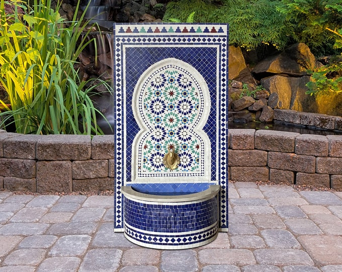 Outdoor Tile Mural Fountain,Garden Fountain,Moroccan Zellige,Handmade Zellige,Mosaic Fountain,Middle Age Style,Homedecor,Tile Art Decor