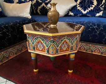 Wood Table Handcrafted, Intricate Design and Authentic Artistry,Vintage Moroccan Table, Handmade from Reclaimed Wood