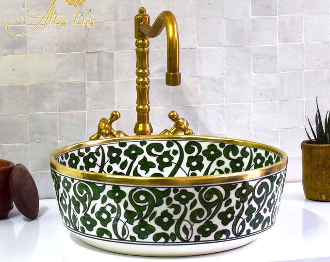 Ceramic Sink 14 Karat Gold for Bathroom 100% Handmade,Vessel Sink,Custom Sink Vanity,Pottery Handmade Sinks for Bathroom Decoration.
