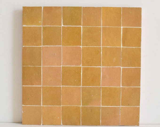 Zellige Panel, Authentic Moroccan Handmade 12in x 12in Zellige Panel, Floor & Wall Glazed Solid Color, Backsplash 2x2in Assembled Tiles