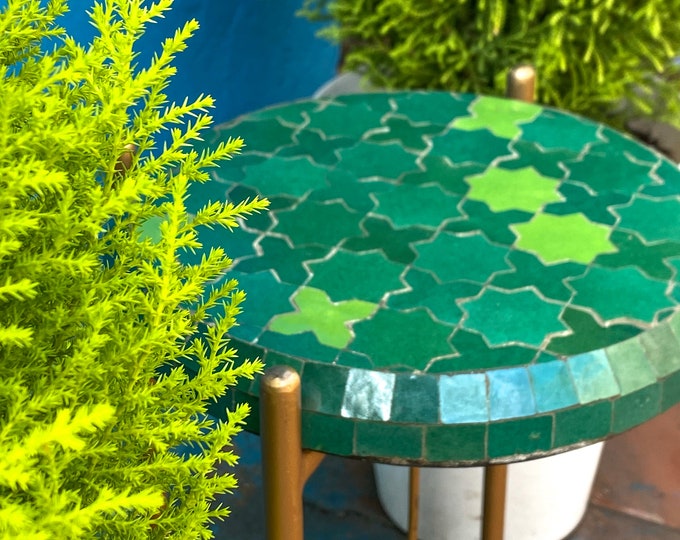 Emerald Green Table,Moroccan Handmade Tile Table,Free Shipping,Zellige Table,Indoor & Outdoor Mosaic,Personalized Design,Handcrafted Table,