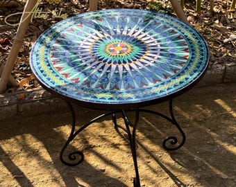 Mosaic Outdoor Ceramic Table for Patio,Indoor Mosaic Table,Customizable Tile Design,Handcrafted Table,Tile Decor,Dining Table,Bistro Table