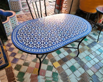 Backyard Table To Decorate your Patio, Moroccan Handmade Table, Personalized Tile Table,Handcrafted Table,Round Table,Free Shipping
