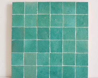 Emerald Green Zellige Panel, Authentic Moroccan Handmade 12in x 12in Zellige Panel, Floor & Wall Glazed Solid Color, Backsplach tiles