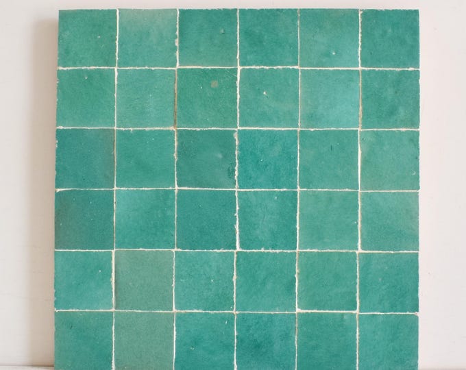 Zellige Panel, Authentic Moroccan Handmade 12in x 12in Zellige Panel, Floor & Wall Glazed Solid Color, Backsplash 2x2in Assembled Tiles