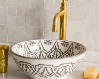 Grey Ceramic Sink for Bathroom 100% Handmade,Best Deals Etsy,Vessel Sink,Custom Sink Vanity,Pottery Handmade Sinks for Bathroom Decoration.