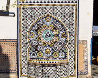 Fancy Mosaic Fountain for Outdoor Patio,Mid-Age Wall Water Fountain Memento,Garden Fountain,Moroccan Handmade Zellige,Custom Gifts