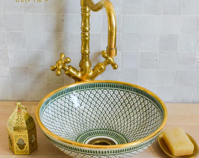 Ceramic Sink Basin Brass Edge For Bathroom 100% Handmade,Vessel Sink,Custom Sink Vanity,Pottery Handmade Sinks for Bathroom Decoration.