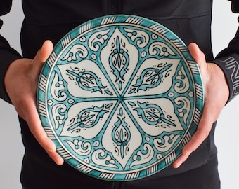 30cm Handcrafted Pottery Plate, Handmade Ceramic , Moroccan Plates, Dinning Plates, Serving Plates, Kitchen Decor, Kitchen Material, Gift
