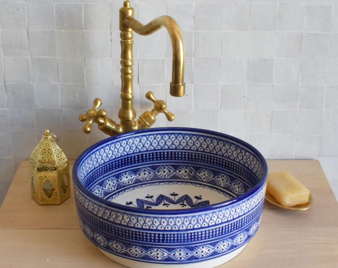 Blue Ceramic Sink for Bathroom 100% Handmade,Best Deals Etsy,Vessel Sink,Custom Sink Vanity,Pottery Handmade Sinks for Bathroom Decoration.