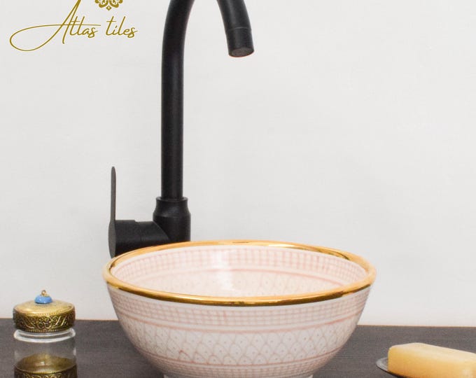 Ceramic Sink Basin Brass Edge For Bathroom 100% Handmade,Vessel Sink,Custom Sink Vanity,Pottery Handmade Sinks for Bathroom Decoration.