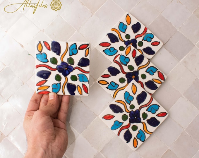 10x10Cm Ceramic Tile,  Moroccan Ceramic Tiles, Handpainted Piece of Ceramic, Ceramic Wall, Decorative Wall.