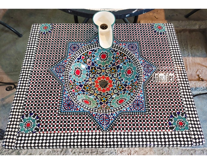 Moroccan Pottery Top Table Bathroom Vessel,Pottery Sink,Customizable,Handmade Basin Top,Middle Age Design,Bathroom Decor,Artistic Washbasin