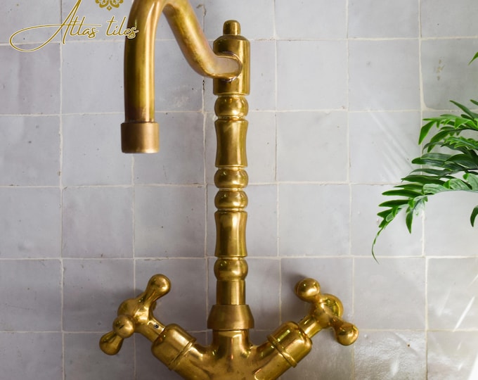 Unlacquered handmade Moroccan Solid Brass Gooseneck Faucet ,Handcrafted Bathroom Vessel Sink Faucet,Bathroom renovation material