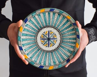 30cm Handcrafted Pottery Plate, Handmade Ceramic , Moroccan Plates, Dinning Plates, Serving Plates, Kitchen Decor, Kitchen Material, Gift