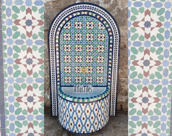 Artistic Mosaic Fountain 100% Handmade l Natural colors l Patio Furniture l Moroccan Zellige l Party Decor l Patio decor l Outside decor