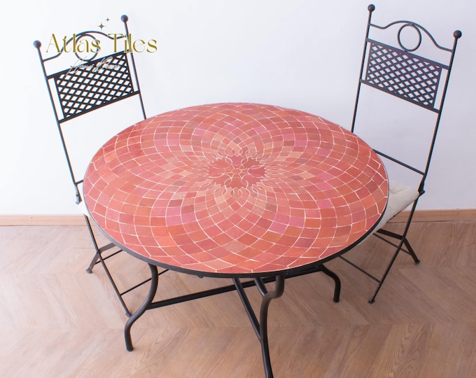 White/ Beige Mosaic Table for Outdoor Patio 100% Handmade,Round Mosaic Table,Ceramic Table,Customizable Table,Dinner Coffee Table