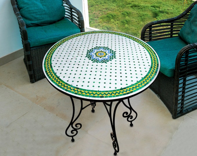 Outdoor Patio Mosaic Table 100%Handmade,Ceramic Table,Indoor Mosaic Table,Customizable Tile Design,Handcrafted Table,Tile Decor,Dining Table