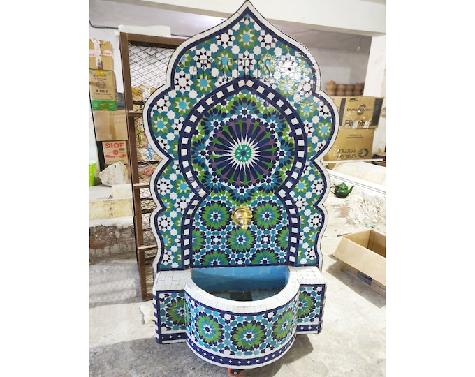 Elegant Mosaic Fountain for Outdoor Patio,Mid-Age Wall Water Fountain Memento,Moroccan Zellige Handmade Zellige,Customizable Gift
