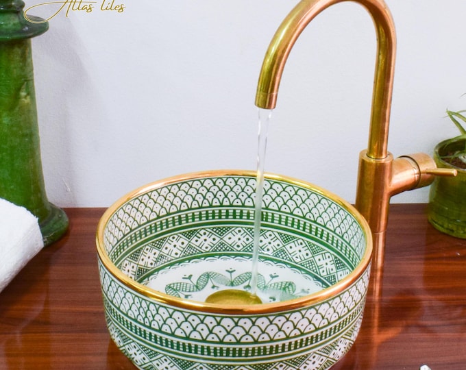 Ceramic Sink Basin Brass Edge For Bathroom 100% Handmade,Vessel Sink,Custom Sink Vanity,Pottery Handmade Sinks for Bathroom Decoration.