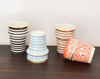 4 Ceramic Cups 100% Handmade,Best Deals,Drinking Cup With Gold Rim ,Set of cups Vanity, Tumblers for Dinner Table, Coffee Cup