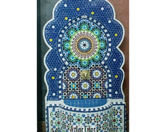 Elegant Mosaic Fountain for Outdoor Patio,Mid-Age Wall Water Fountain Memento,Moroccan Zellige Handmade Zellige,Customizable Gift