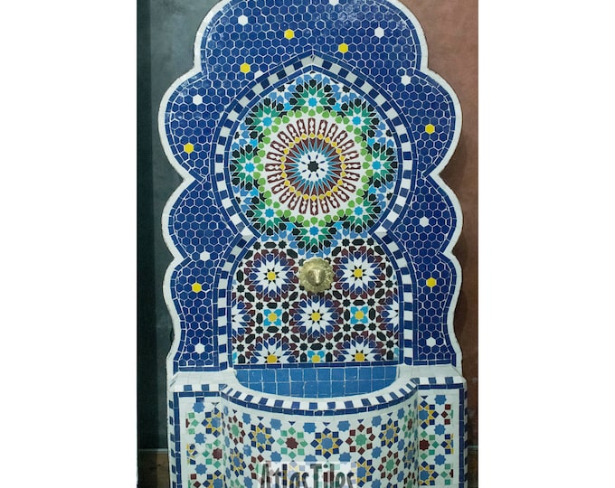 Elegant Mosaic Fountain for Outdoor Patio,Mid-Age Wall Water Fountain Memento,Moroccan Zellige Handmade Zellige,Customizable Gift