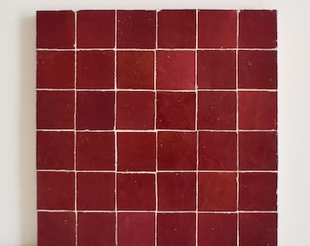 Zellige Panel, Authentic Moroccan Handmade 12in x 12in Zellige Panel, Floor & Wall Glazed Solid Color, Backsplash 2x2in Assembled Tiles