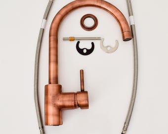 Swan Neck Unlacquered Copper faucet, Unlacquered Copper Bathroom Faucet, Island Faucet, Authentic Copper Sink Mixer Tap