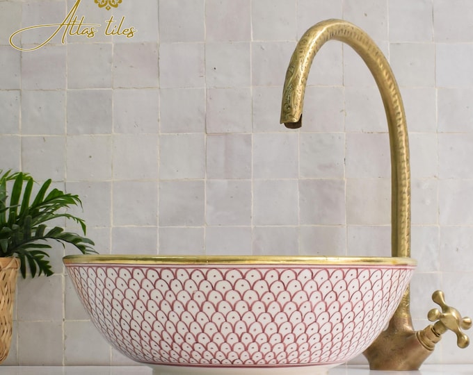 Ceramic Sink Washbasin Gold for Bathroom 100% Handmade,Vessel Sink,Custom Sink Vanity,Pottery Handmade Sinks for Bathroom Decoration.