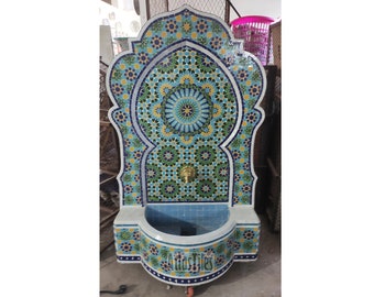 Elegant Mosaic Fountain for Outdoor Patio,Mid-Age Wall Water Fountain Memento,Moroccan Zellige Handmade Zellige,Customizable Gift