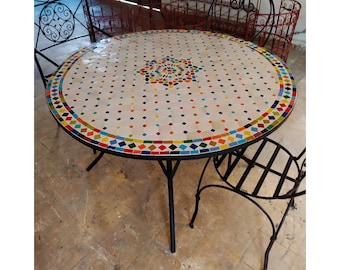 Outdoor Patio Mosaic Table 100%Handmade,Ceramic Table,Indoor Mosaic Table,Customizable Tile Design,Handcrafted Table,Tile Decor,Dining Table