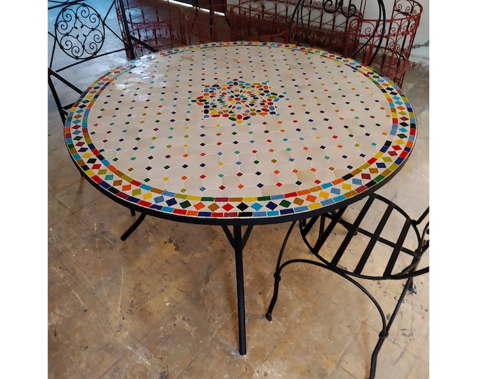 Outdoor Patio Mosaic Table 100%Handmade,Ceramic Table,Indoor Mosaic Table,Customizable Tile Design,Handcrafted Table,Tile Decor,Dining Table