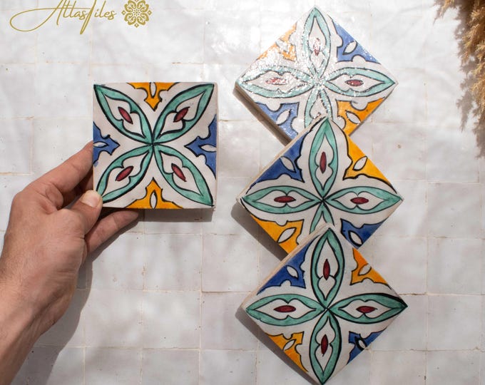 10x10Cm Ceramic Tile,  Moroccan Ceramic Tiles, Handpainted Piece of Ceramic, Ceramic Wall, Decorative Wall.