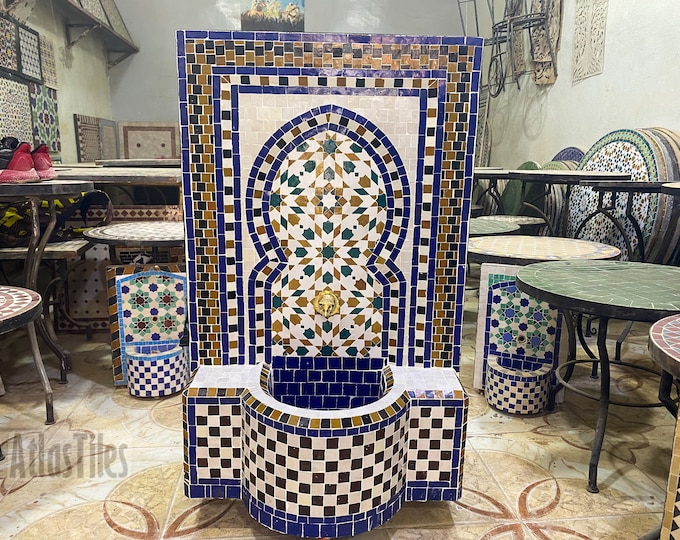 Artistic Mosaic Fountain 100% Handmade l Natural colors l Patio Furniture l Moroccan Zellige l Party Decor l Patio decor l Outside decor