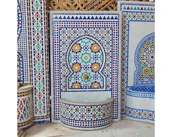 Garden Mosaic Fountain for Outdoor Patio 100%Handmade,Andalusian Tile Artwork,Wall Mounted Fountain, Handmade Fountain,Patio Decor