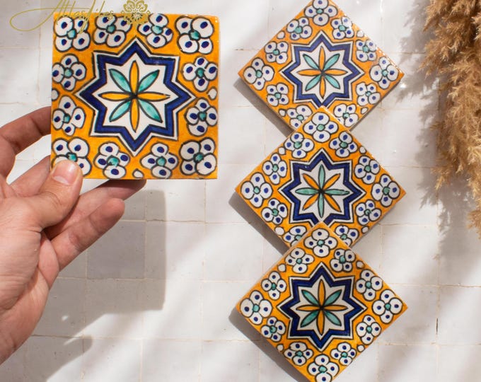 10x10Cm Ceramic Tile,  Moroccan Ceramic Tiles, Handpainted Piece of Ceramic, Ceramic Wall, Decorative Wall.