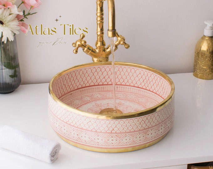 Ceramic Sink Basin Brass Edge For Bathroom 100% Handmade,Vessel Sink,Custom Sink Vanity,Pottery Handmade Sinks for Bathroom Decoration.