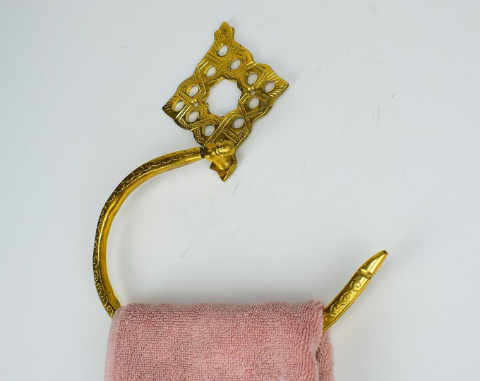 Brass Towel Ring, Wall Mounted Paper Towel or Toilet Paper Holder, Mid Age Style, Andalousian Style, Moroccan Style